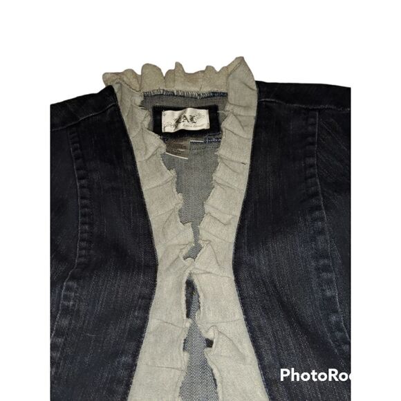 Live a Little Blue Denim Jean Jacket Ruffles Size Small - Picture 3 of 7